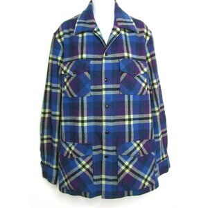 Vintage Wool Plaid Hunting Shirt Jacket 4 Pockets M/L Chest 48" Colorful